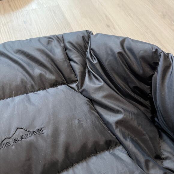 Men's Eddie Bauer Premium Quality Goose Down Black Parka Puffer Jacket Sz Medium - Picture 3 of 8